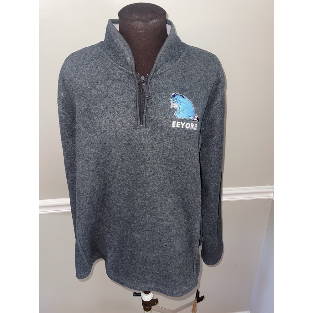 Disney Store Embroidered Eeyore Gray Fleece 1/4 Zip Pullover Sweatshirt XXL
